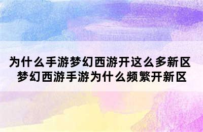 为什么手游梦幻西游开这么多新区 梦幻西游手游为什么频繁开新区